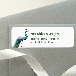 Etiqueta Green Indian Peacock Wedding Return Address