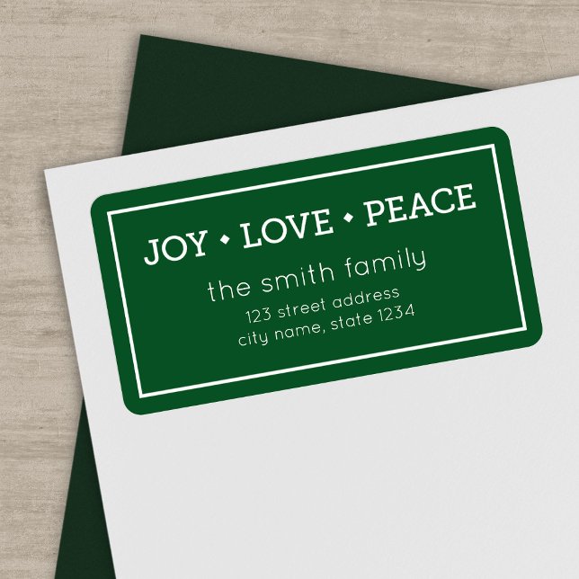 Etiqueta Green Joy Love Peace Modern Holiday Endereço (Criador carregado)