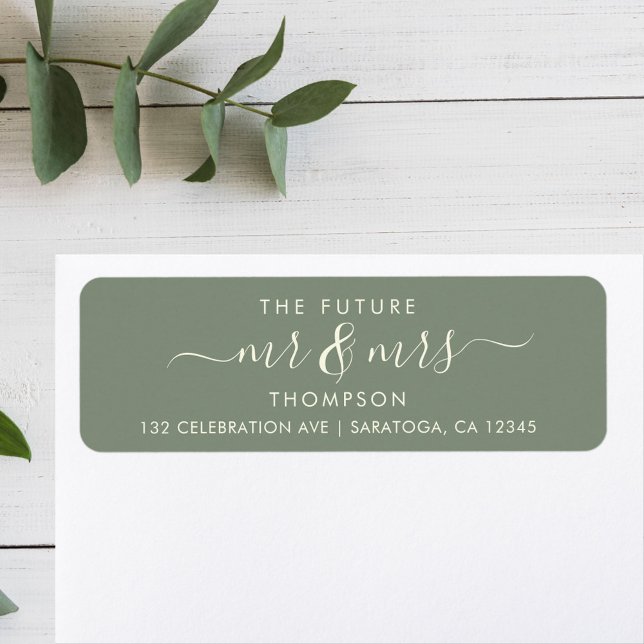 Etiqueta Greenery Cream Elegant Future MR e MRS Endereço (Criador carregado)