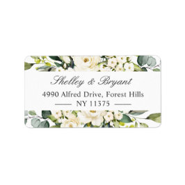 Etiqueta Greenery White Rose Watercolor Endereço Floral