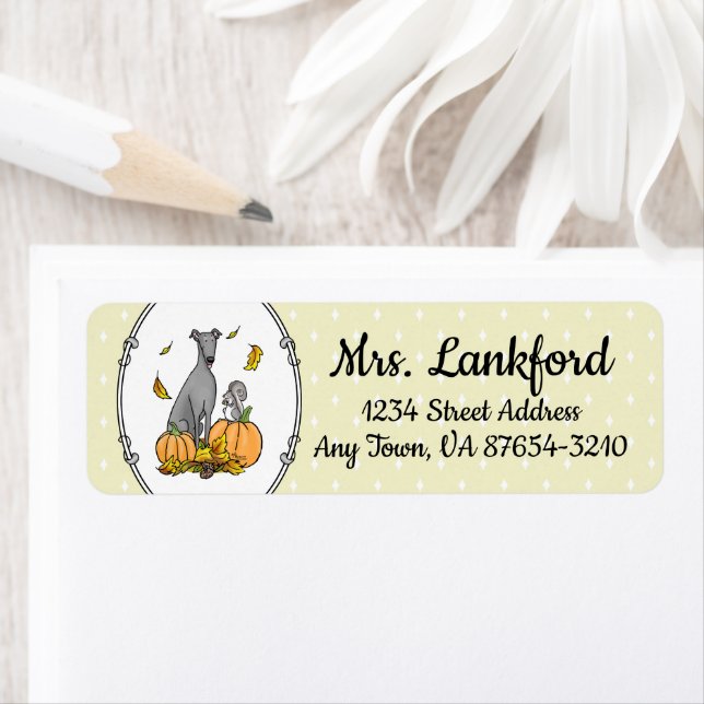 Etiqueta Greyhound (cinza) Cachorros Pumpkins Deixa Engraça (Insitu)
