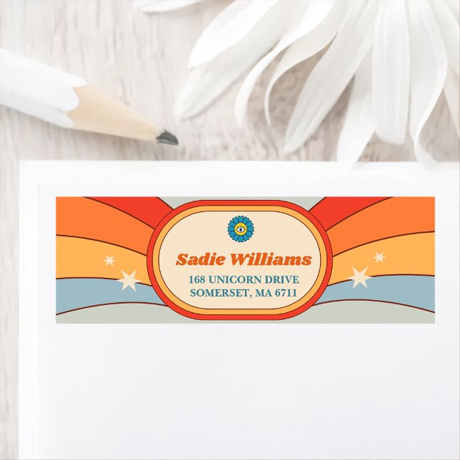 Etiqueta Groovy Retro Festa de aniversário Arco-íris (Criador carregado)