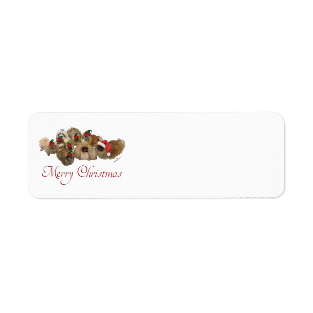 Etiqueta Grupo de Pequinês no Natal (Frente)