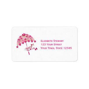 Etiqueta Guarda-chuva floral cor-de-rosa, chá de panela