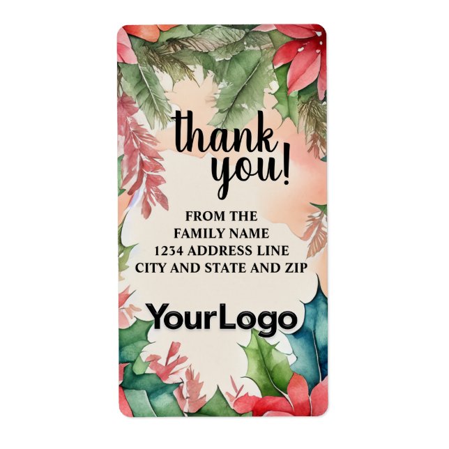 Etiqueta Guirlanda de árvore de Natal com poinsétia vermelh (Frente)