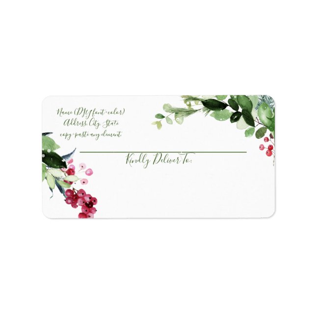 Etiqueta Guirlanda de Natal em aquarela de Inverno PixDezin (Frente)