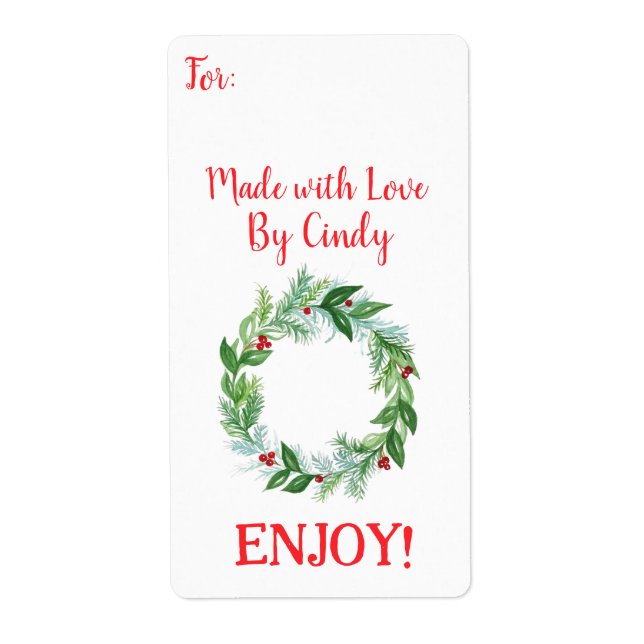 Etiqueta Guirlanda de Natal em Aquarela FEITA COM AMOR (Frente)
