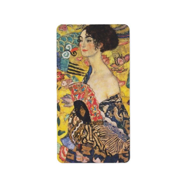 Etiqueta Gustav Klimt Lady Com Pintura Fan Art Nouveau (Frente)