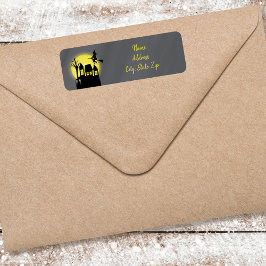 Etiqueta Halloween Black Witch Haunted House