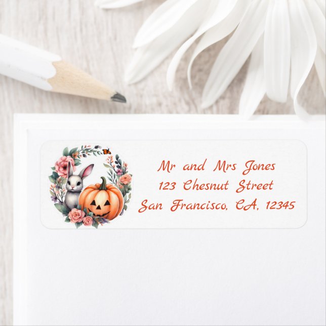 Etiqueta Halloween Floral Wreath - O Coelho - Endereço (Insitu)