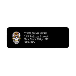 Etiqueta Halloween Sugar Skull Black Return Endereço