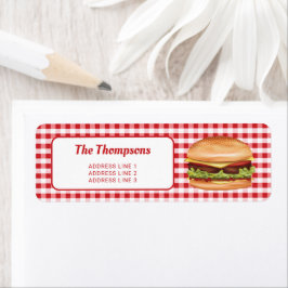 Etiqueta Hamburger Em Xadrez Vermelho Com Texto Personaliza