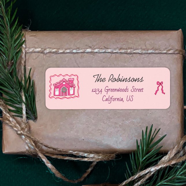 Etiqueta Hand Drawn coquette doodle pink christmas (Criador carregado)