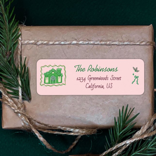 Etiqueta Hand Drawn doodle green pink christmas (Criador carregado)