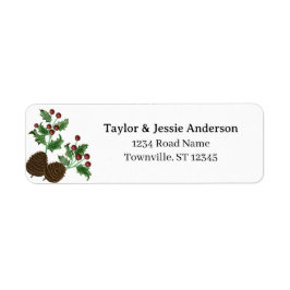 Etiqueta Hand Drawn Holly & Pine Cones Return Address Label