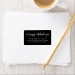 Etiqueta Hand Lettered Happy Holidays Script Black Address<br><div class="desc">Hand lettered Happy Holidays script,  address labels. Features,  white lettering on classic black background.</div>