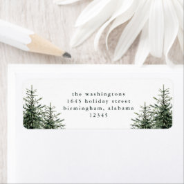 Etiqueta Hand-painted Trees Christmas Card Return Address