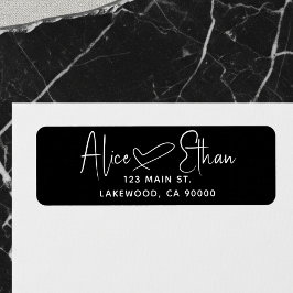 Etiqueta Handwritten Script Heart Modern Black