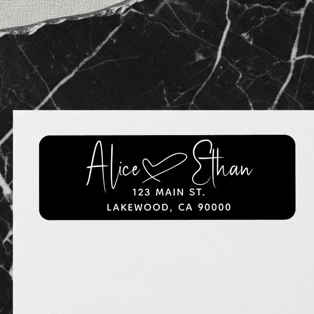 Etiqueta Handwritten Script Heart Modern Black (Criador carregado)