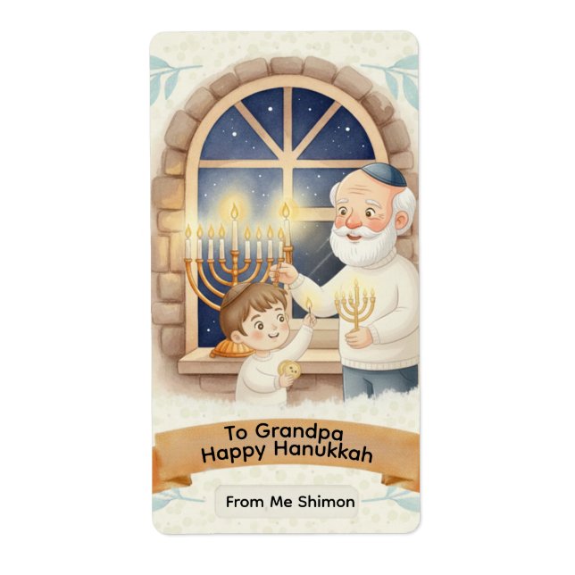 Etiqueta Hanukkah Blessing – Grandfather and Child (Frente)