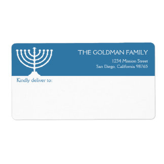 Etiqueta Hanukkah Blue White Menorah