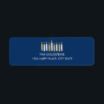 Etiqueta Hanukkah Candles feriados azuis<br><div class="desc">Personalize o seu correio de férias com esta engraçada etiqueta de endereço de volta das velas do hanukkah. Você pode encontrar itens de coordenação adicionais na nossa coleção " Happy Hanukkah Candles".</div>