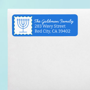 Etiqueta Hanukkah Menorah Blue Return Address Personalizado