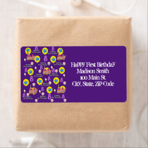 Etiqueta Happy 8th Birthday Address Labels, Purple
