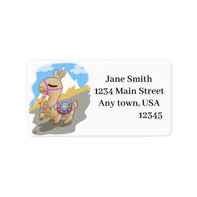 Etiqueta Happy Cartoon Llama (Frente)