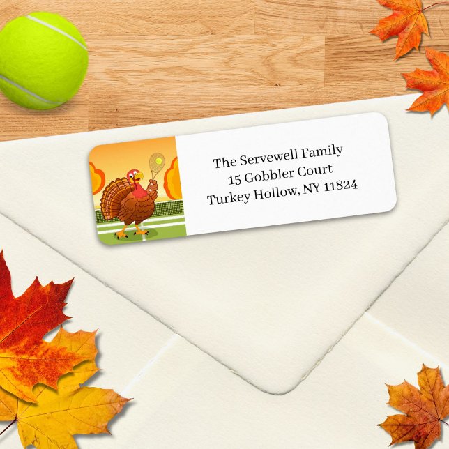 Etiqueta Happy Thanksgiving Tennis Turkey Riddle  (Criador carregado)