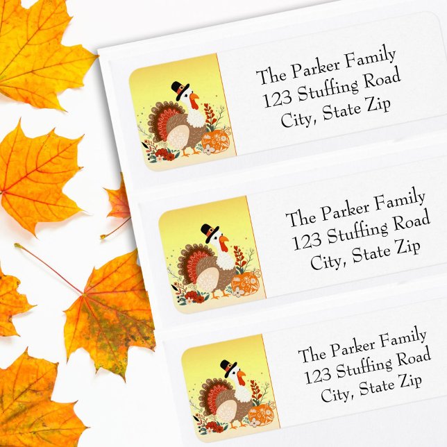 Etiqueta  Happy Thanksgiving Turkey Folk Art (Criador carregado)