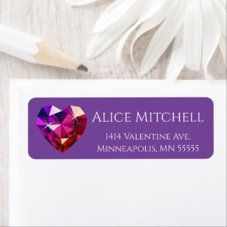 Etiqueta Heart Gemstone Purple Return Address