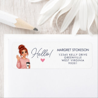 Etiqueta Hello Redhead Lady Heart Return Address Label 