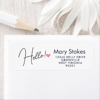Etiqueta Hello with Heart Return Address Label | Cute Minim
