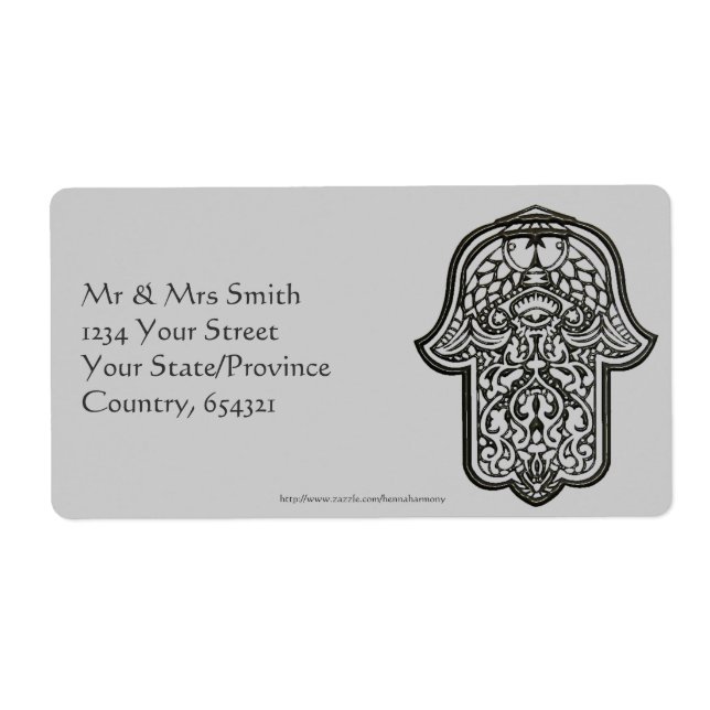 Etiqueta Henna Hand of Hamsa (Original) (Frente)