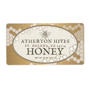Etiqueta Heráldico Bee Ivory e Dourado Rótulo de Mel Ret