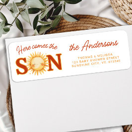 Etiqueta Here Comes the SON Boho Baby Shower Return Address