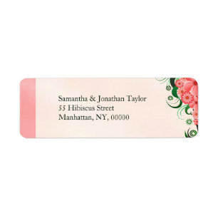 Etiqueta Hibiscus Floral Cor-de-rosa Pequeno Endereço Etiqu