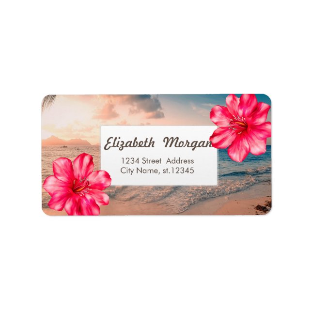 Etiqueta Hibiscus tropical do Havaí, mar (Frente)