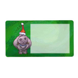 Etiqueta Hipopótamo Festivo no Verde