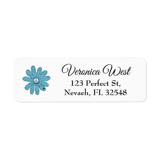 Etiqueta Hippie - Sinal de Paz Flor Aqua (Frente)