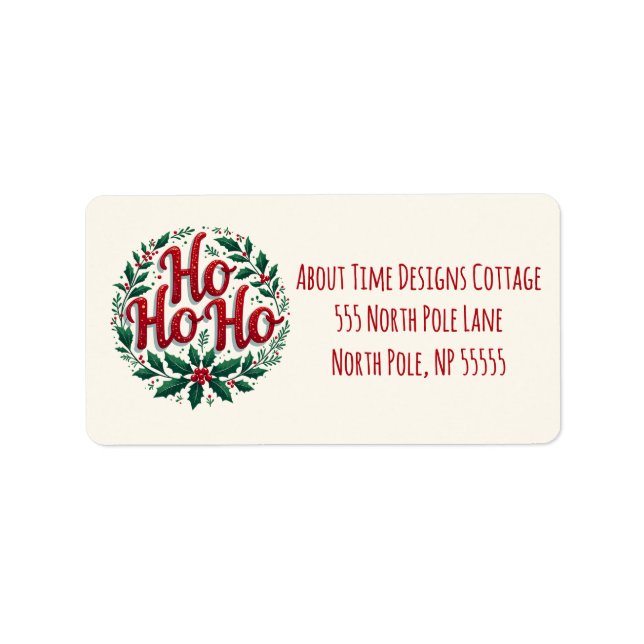 Etiqueta Ho Ho Ho Christmas Wreath Typography Design (Frente)