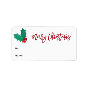 Etiqueta Holly Berry Merry Script de Natal Rótulo de Prese