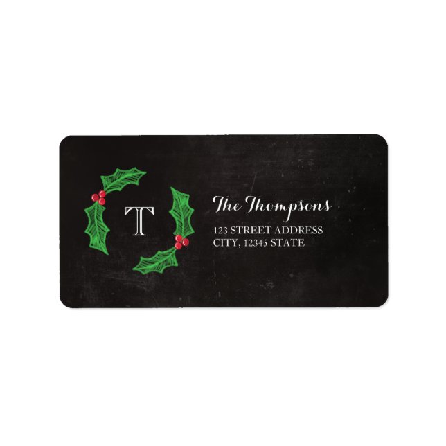 Etiqueta Holly Jolly Christmas Rustic Chalkboard Monograma (Frente)