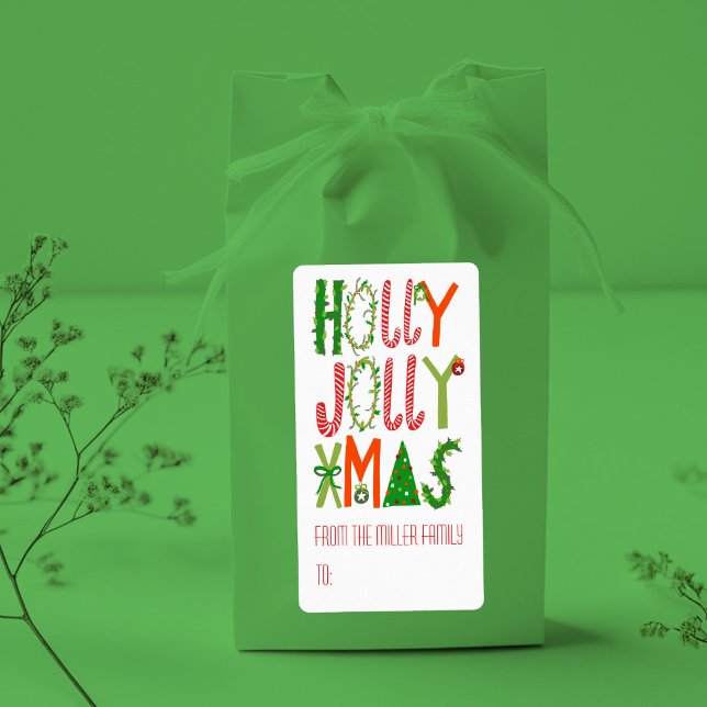 Etiqueta HOLLY JOLLY XMAS Natal PERSONALIZADO (HOLLY JOLLY XMAS Holiday Christmas CUSTOM  TO FROM GIFT LABEL STICKER
)