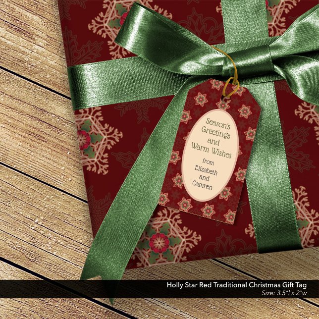 Etiqueta Holly Star Red Traditional Christmas Gift (Holly Star Traditional Christmas Gift Tag: Red)