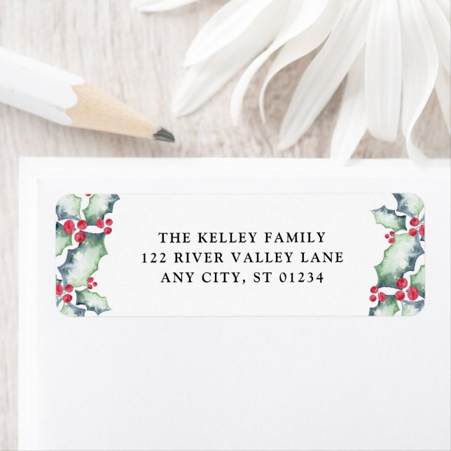 Etiqueta Holly, verde e vermelho, feriado (Insitu)