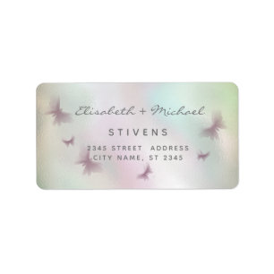 Etiqueta Holographic butterfly script wedding label