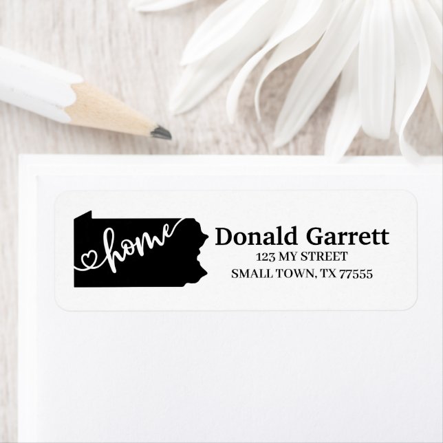 Etiqueta Home State Outline Heart Pensilvânia Address (Insitu)