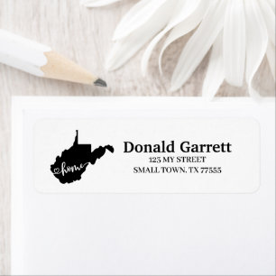 Etiqueta Home State Outline Heart West Virginia Endereço